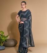 Women's Black Georgette Sequins Embroidered Designer Saree with Blouse