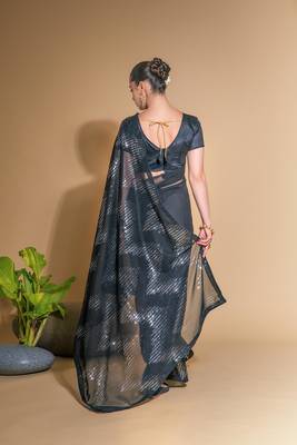 Women's Black Georgette Sequins Embroidered Designer Saree with Blouse 3