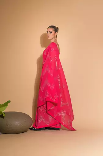 Women's Pink Georgette Sequins Embroidered Designer Saree with Blouse