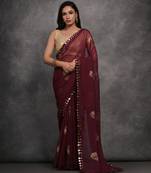 Women's Maroon Chiffon Mirror Work Designer Saree with Blouse