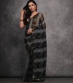 Women's Grey Chiffon Mirror Work Designer Saree with Blouse