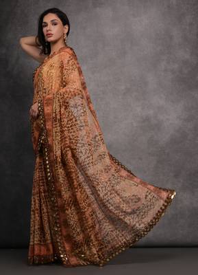 Women's Brown Chiffon Mirror Work Designer Saree with Blouse 2
