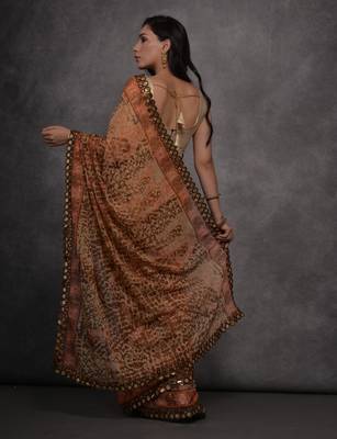 Women's Brown Chiffon Mirror Work Designer Saree with Blouse 4