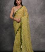 Women's Mehendi Chiffon Mirror Work Designer Saree with Blouse
