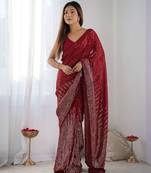Women's Maroon Georgette Sequins Designer Saree with Blouse