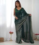 Women's Bottle Green Georgette Sequins Designer Saree with Blouse