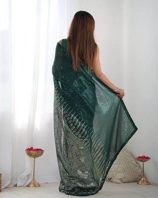 Women's Bottle Green Georgette Sequins Designer Saree with Blouse 4