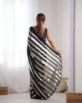 Women's Black Georgette Sequins Designer Saree with Blouse 4