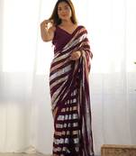 Women's Wine Georgette Sequins Designer Saree with Blouse