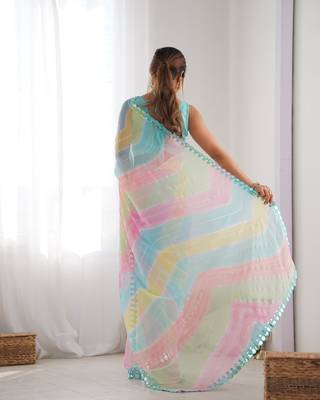 Women's Multicolor Georgette Print with Mirror Work Designer Saree with Blouse 4