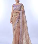 Women's Purple Net Sequins Embroidered Designer Saree with Blouse