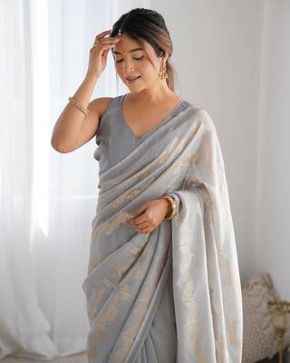 Women's Grey Georgette Sequin Swarovski Designer Saree with Blouse 3