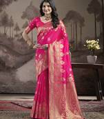 Women's Pink Soft Lichi Silk Jacquard Traditional Saree with Blouse