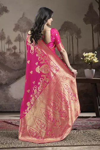 Women's Pink Soft Lichi Silk Jacquard Traditional Saree with Blouse
