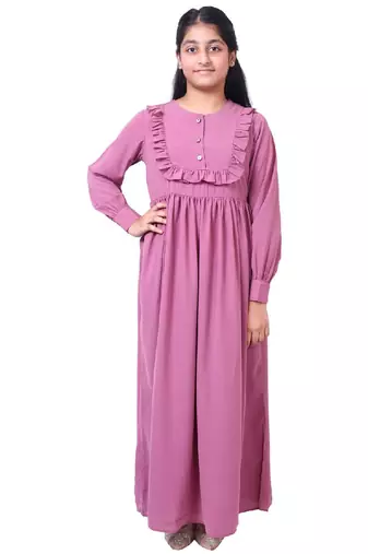 Umbrella abaya with frills- tulip pink