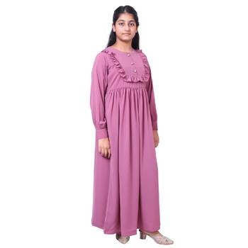 Umbrella abaya with frills- tulip pink 3