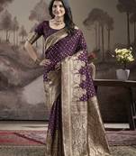 Women's Wine Soft Lichi Silk Jacquard Traditional Saree with Blouse