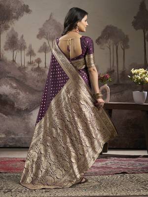 Women's Wine Soft Lichi Silk Jacquard Traditional Saree with Blouse 4