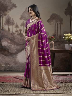 Women's Purple Soft Lichi Silk Jacquard Traditional Saree with Blouse 2