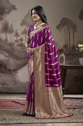 Women's Purple Soft Lichi Silk Jacquard Traditional Saree with Blouse