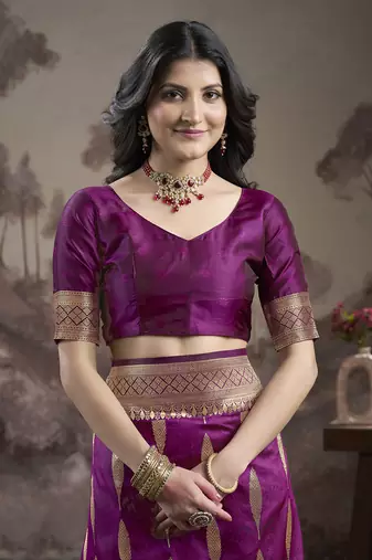 Women's Purple Soft Lichi Silk Jacquard Traditional Saree with Blouse