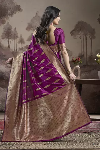 Women's Purple Soft Lichi Silk Jacquard Traditional Saree with Blouse