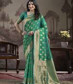 Women's Green Soft Lichi Silk Jacquard Traditional Saree with Blouse