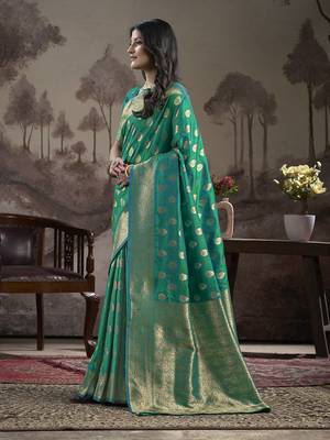 Women's Green Soft Lichi Silk Jacquard Traditional Saree with Blouse 2