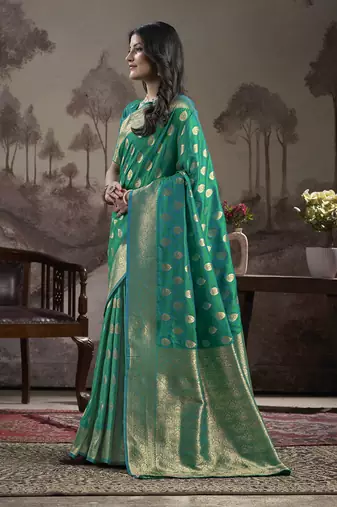 Women's Green Soft Lichi Silk Jacquard Traditional Saree with Blouse