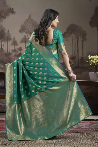 Women's Green Soft Lichi Silk Jacquard Traditional Saree with Blouse