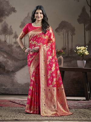 Women's Red Soft Lichi Silk Jacquard Traditional Saree with Blouse 1