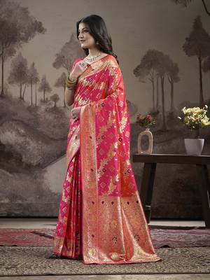 Women's Red Soft Lichi Silk Jacquard Traditional Saree with Blouse 2