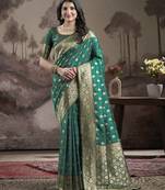 Women's Green Soft Lichi Silk Jacquard Traditional Saree with Blouse