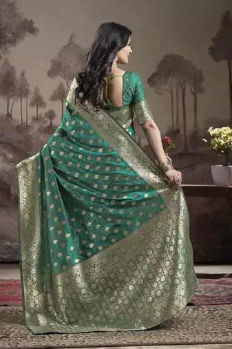 Women's Green Soft Lichi Silk Jacquard Traditional Saree with Blouse