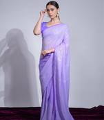 Women's Violet Georgette Sequins Embroidered Designer Saree with Blouse