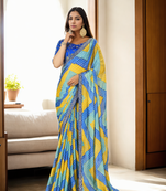 Women's Multicolor Chinon Bandhani Print with Embroidered Saree with Blouse