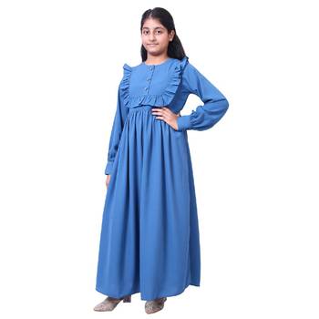 Umbrella abaya with frills- french blue 2