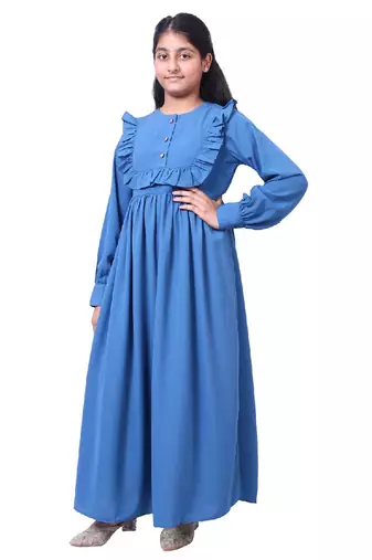 Umbrella abaya with frills- french blue