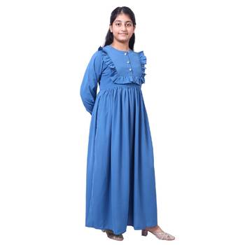 Umbrella abaya with frills- french blue 3