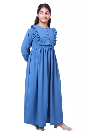 Umbrella abaya with frills- french blue