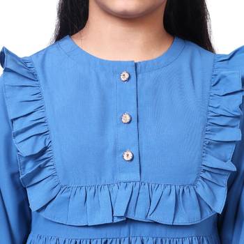 Umbrella abaya with frills- french blue 4