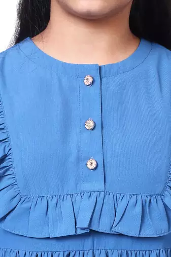 Umbrella abaya with frills- french blue
