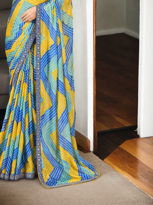 Women's Multicolor Chinon Bandhani Print with Embroidered Saree with Blouse 3