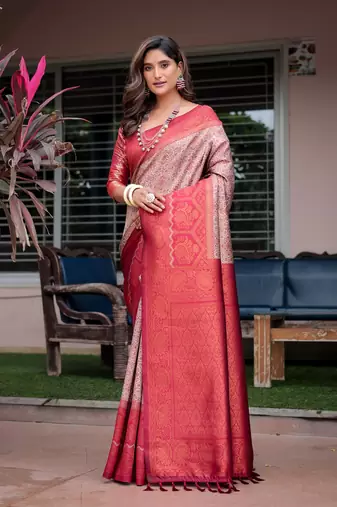 Women's Cream Faux Banarasi Silk Zari Woven Traditional Saree with Blouse