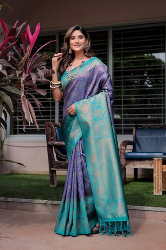 Women's Purple Faux Banarasi Silk Zari Woven Traditional Saree with Blouse