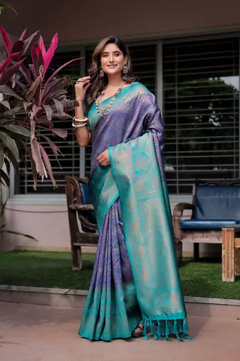 Women's Purple Faux Banarasi Silk Zari Woven Traditional Saree with Blouse