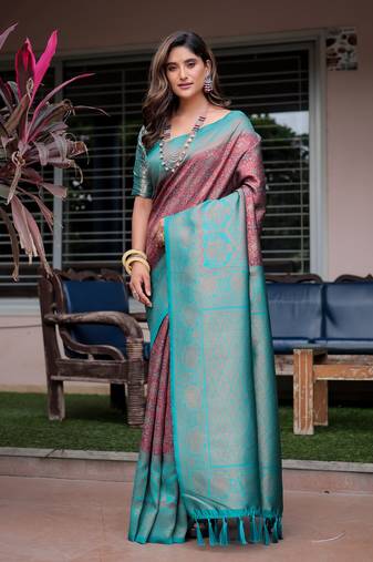 Women's Maroon Faux Banarasi Silk Zari Woven Traditional Saree with Blouse