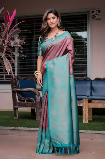 Women's Maroon Faux Banarasi Silk Zari Woven Traditional Saree with Blouse