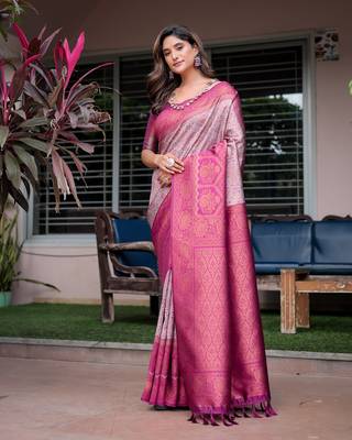 Women's Mauve Faux Banarasi Silk Zari Woven Traditional Saree with Blouse 2