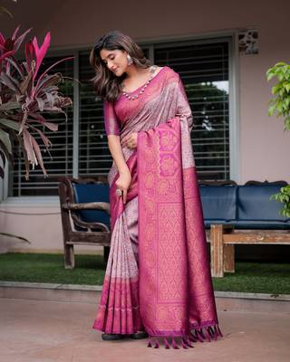 Women's Mauve Faux Banarasi Silk Zari Woven Traditional Saree with Blouse 1